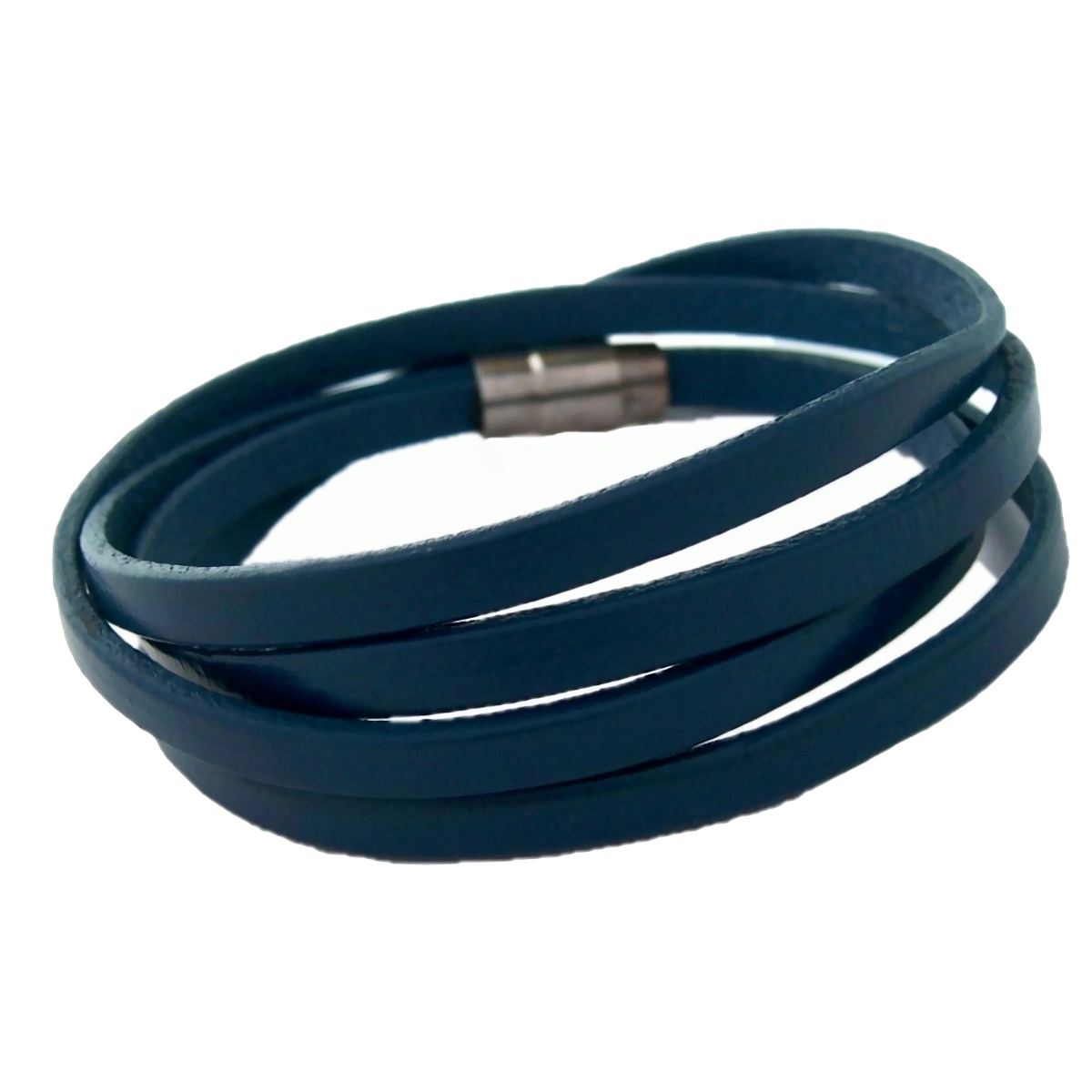 Armband Herren Damen Leder blau Magnetschließe Edelstahl A471