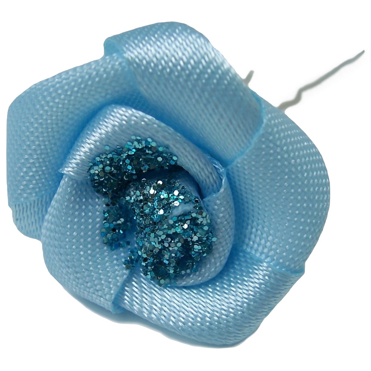 6x Haarblume Rose hellblau 2cm Satin Haarschmuck Haarnadel H1809-6