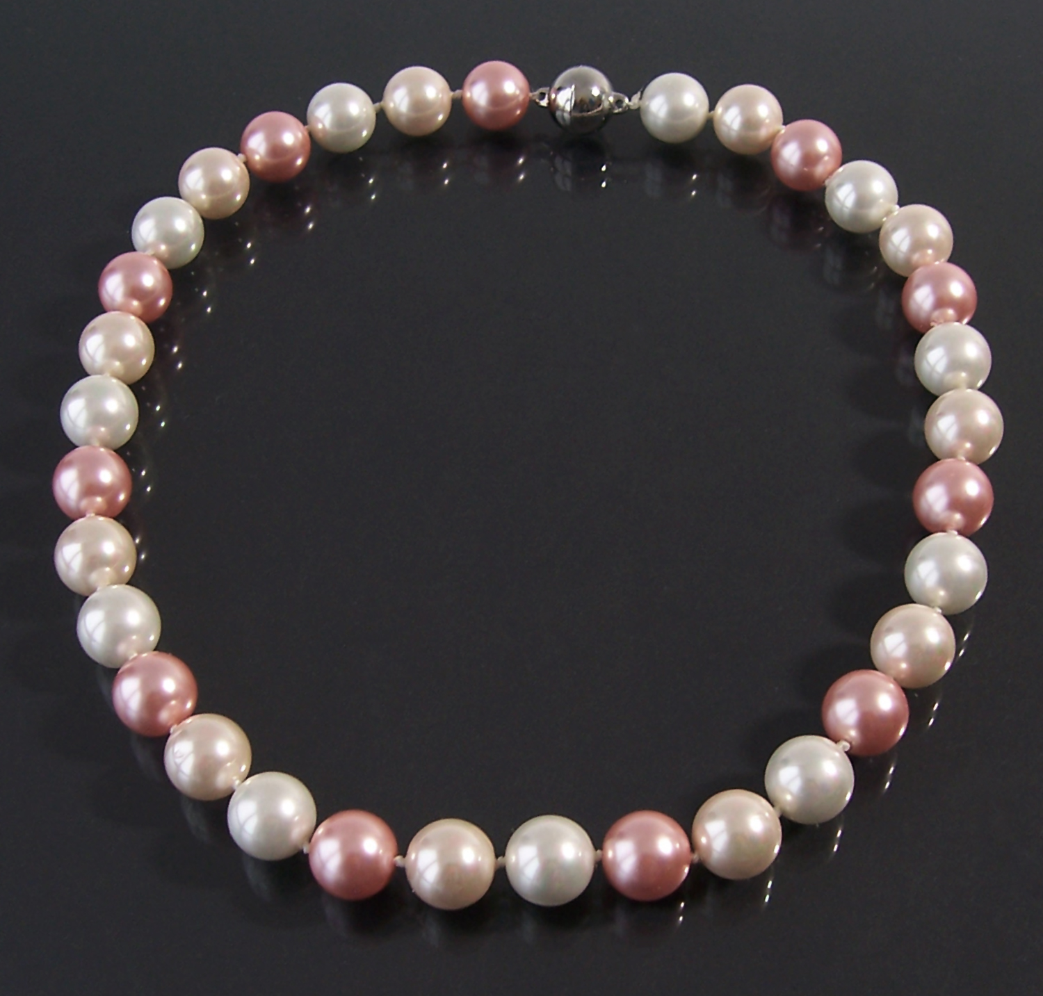 Perlenkette Muschelkern Perlen weiß champagner rosa 12mm Collier Braut K1236