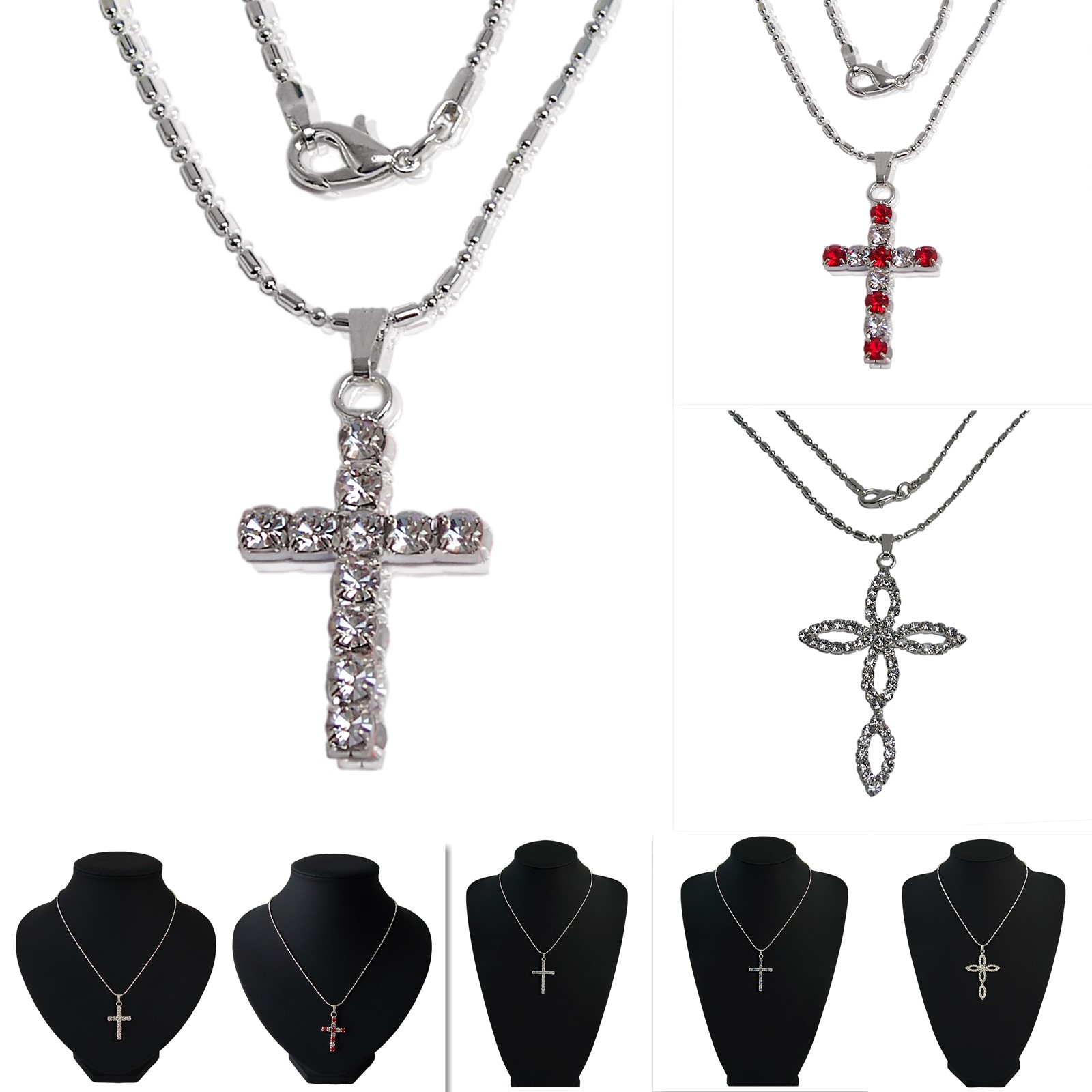 Halskette Kreuz Anhänger Strass Silber Kreuzkette Kette KV3